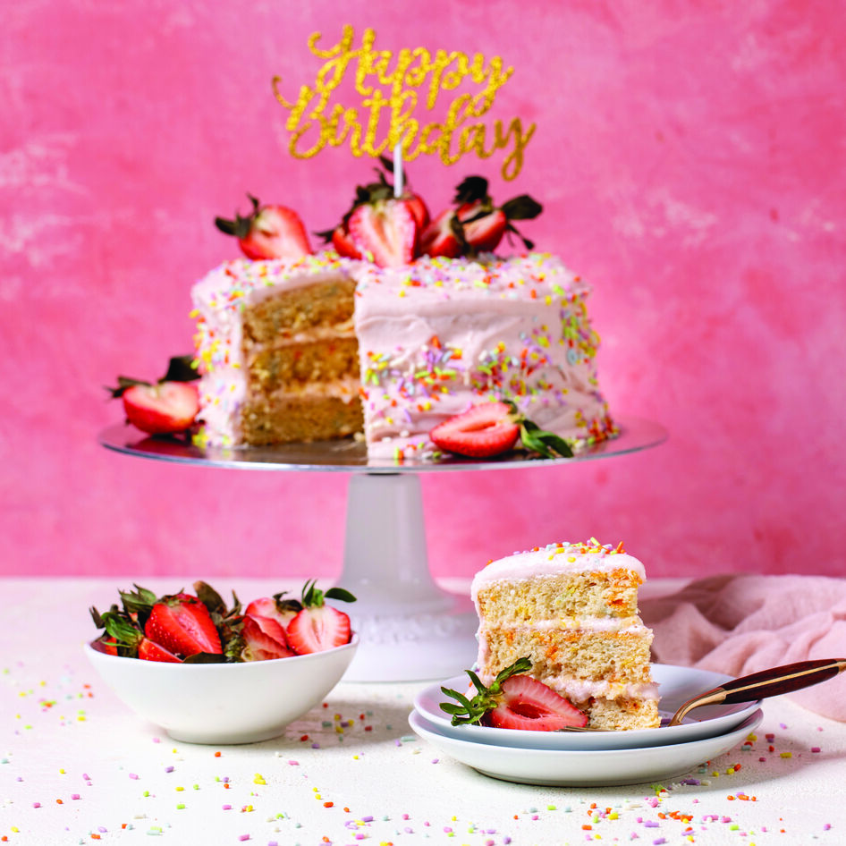 Vegan Funfetti Birthday Cake With Strawberry Buttercream