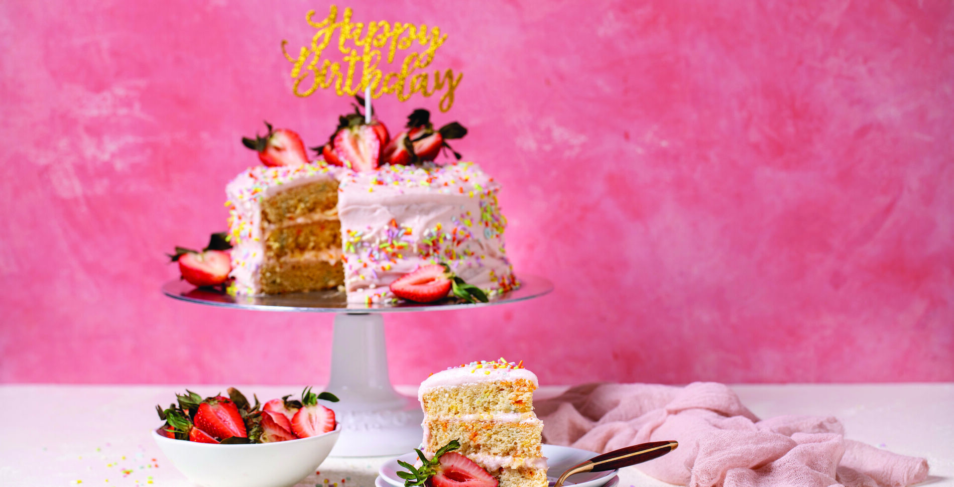 Vegan Funfetti Birthday Cake With Strawberry Buttercream