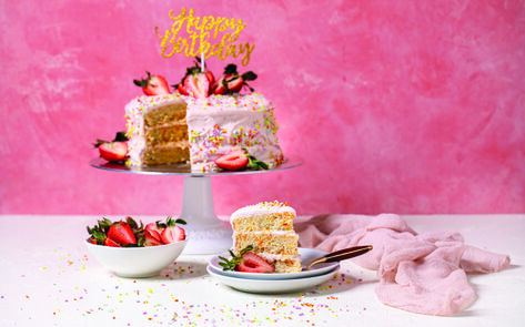 Vegan Funfetti Birthday Cake with Strawberry Buttercream