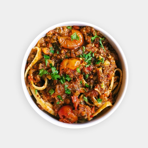 Hearty Vegan Mushroom Bolognese with Fettuccine