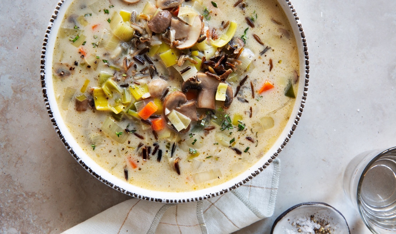 Creamy Vegan Wild Rice and Mushroom Soup