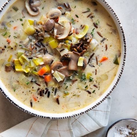 Creamy Vegan Wild Rice &amp; Mushroom Soup