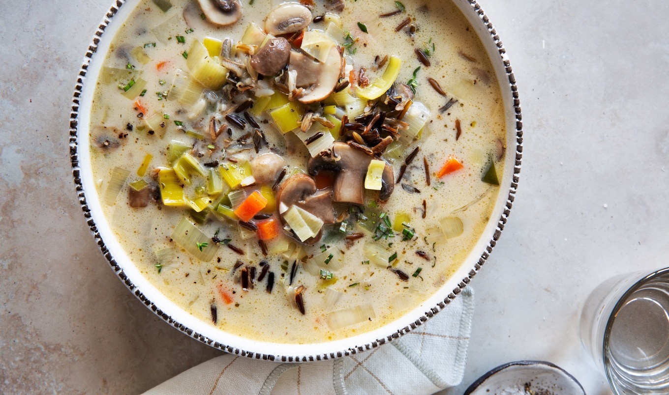 Creamy Vegan Wild Rice &amp; Mushroom Soup