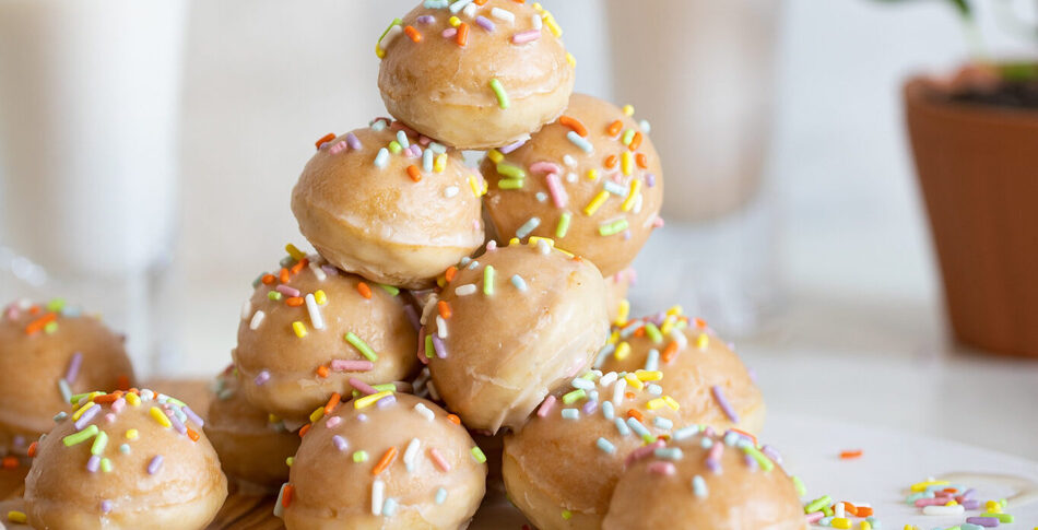 Vegan Glazed Vanilla Doughnut Holes With Funfetti Sprinkles