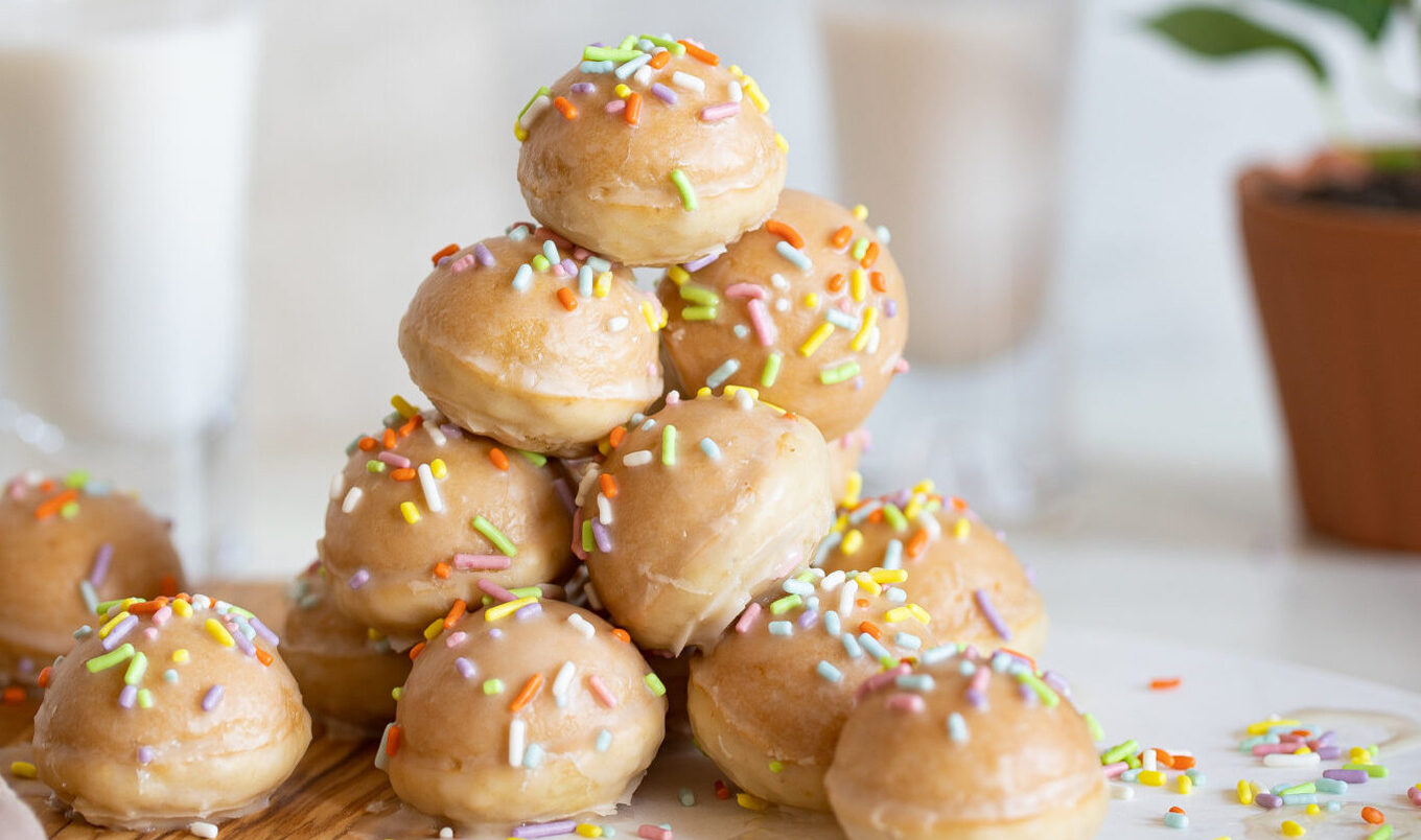 Vegan Glazed Vanilla Doughnut Holes With Funfetti Sprinkles