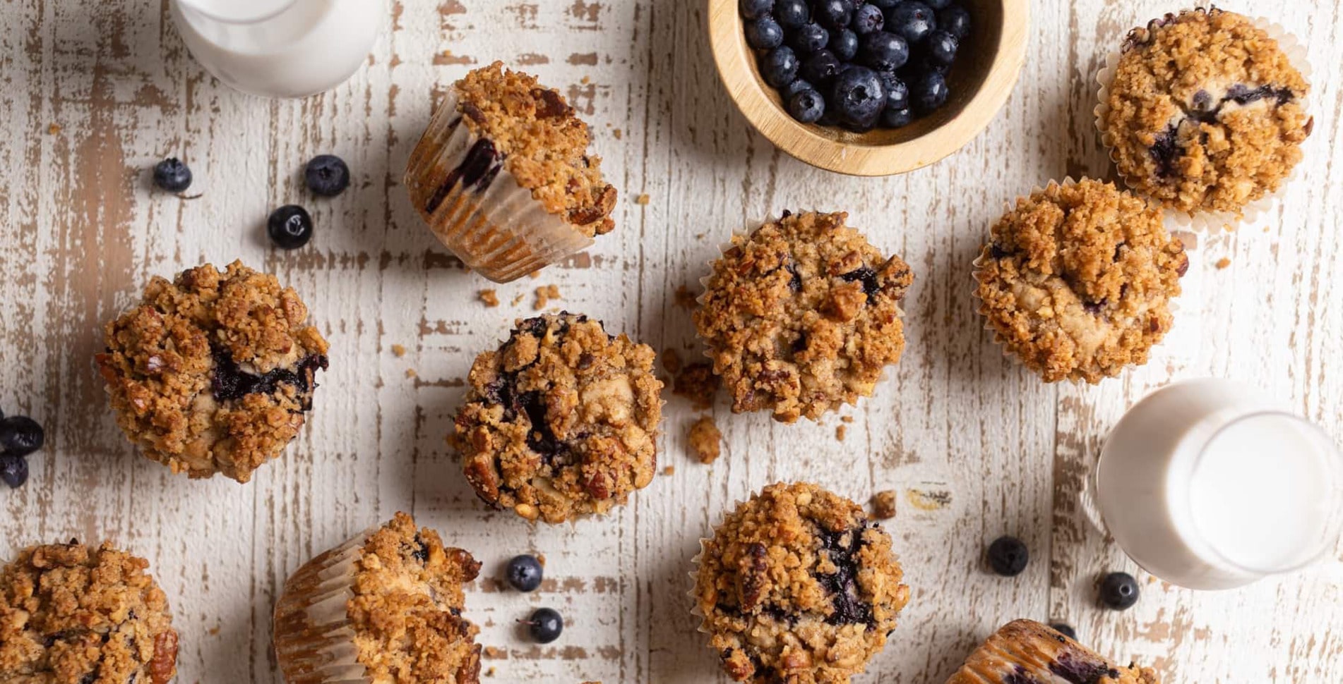 Vegan Banana Blueberry Pecan Crumble Muffins