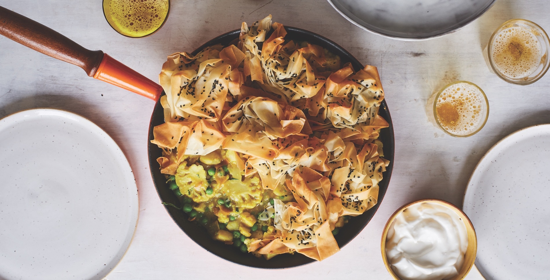 Frying Pan Samosa Pie With Potatoes and Cauliflower
