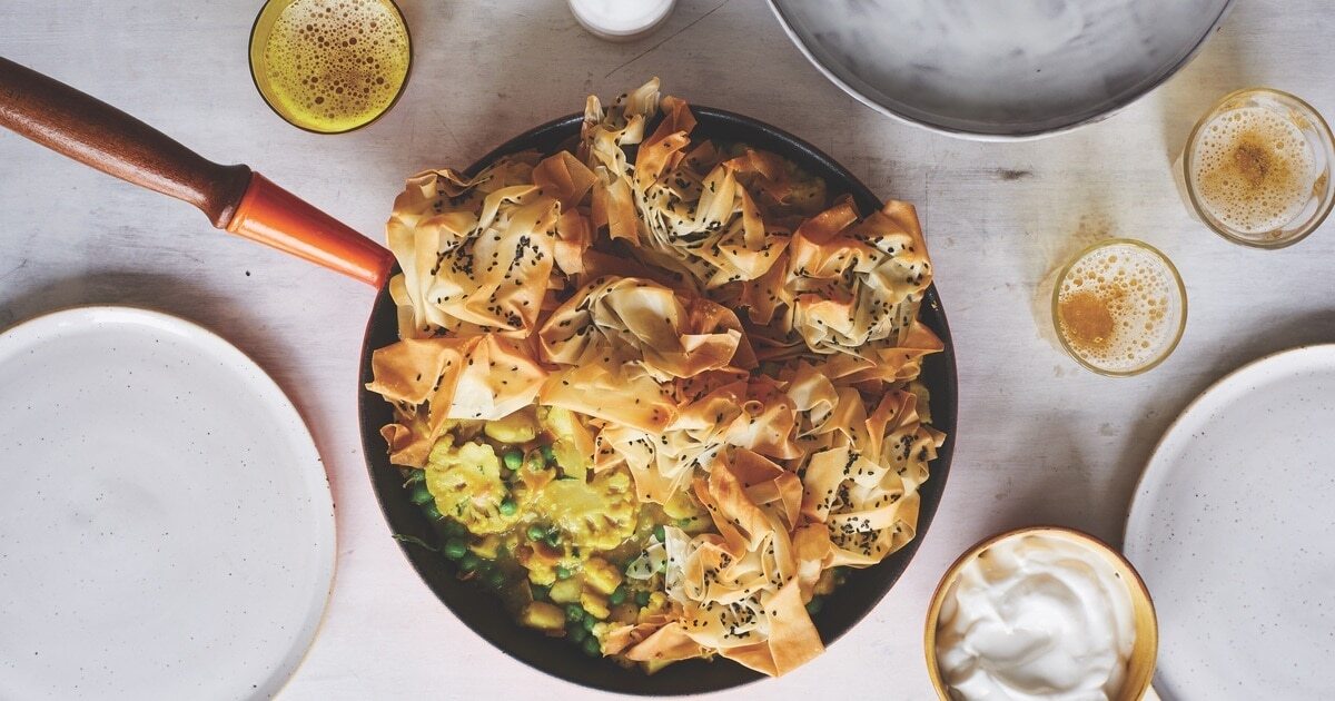 Frying Pan Samosa Pie With Potatoes and Cauliflower | VegNews