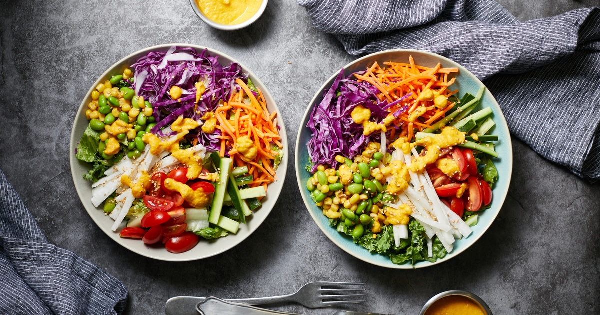 Vegan Japanese-Inspired Rainbow Salad With Carrot-Ginger Dressing