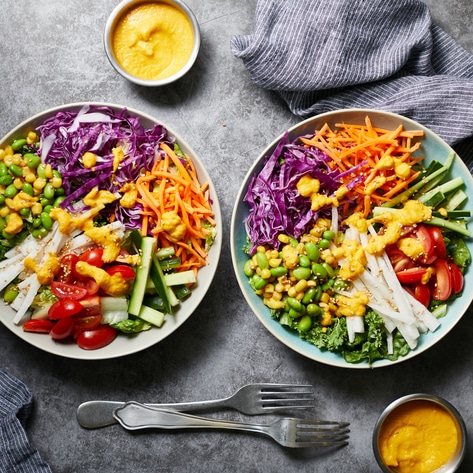 Vegan Japanese-Inspired Rainbow Salad With Carrot-Ginger Dressing