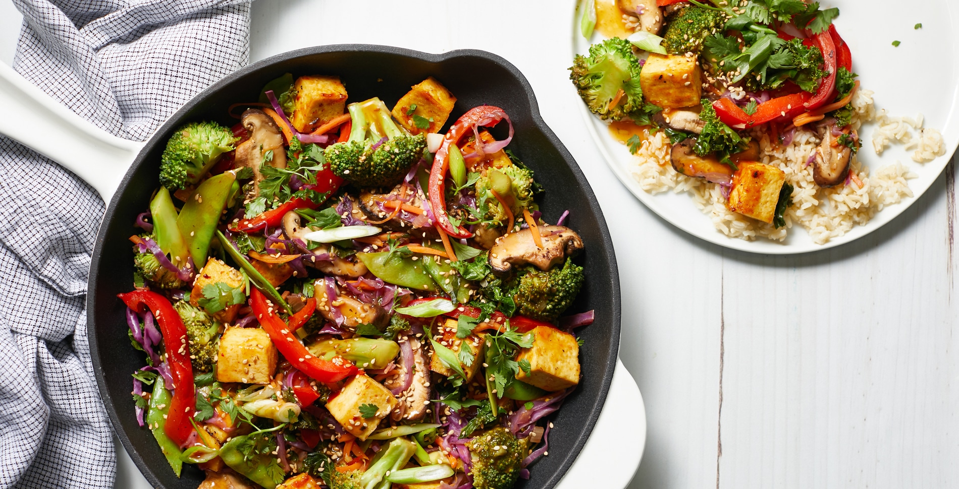 Oil-Free Sweet Chili Tofu Broccoli Mushroom Stir-Fry