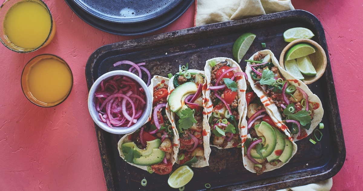 Vegan Mushroom Sausage Breakfast Hash Tacos | VegNews