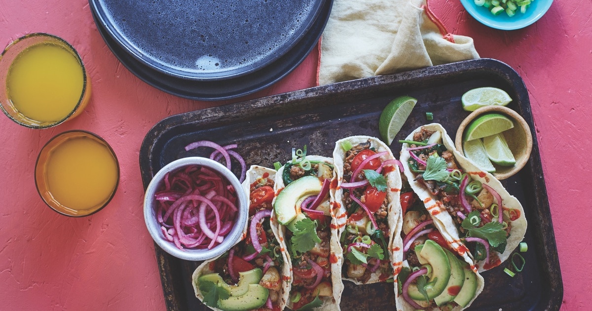 Vegan Mushroom-Sausage Breakfast Hash Tacos