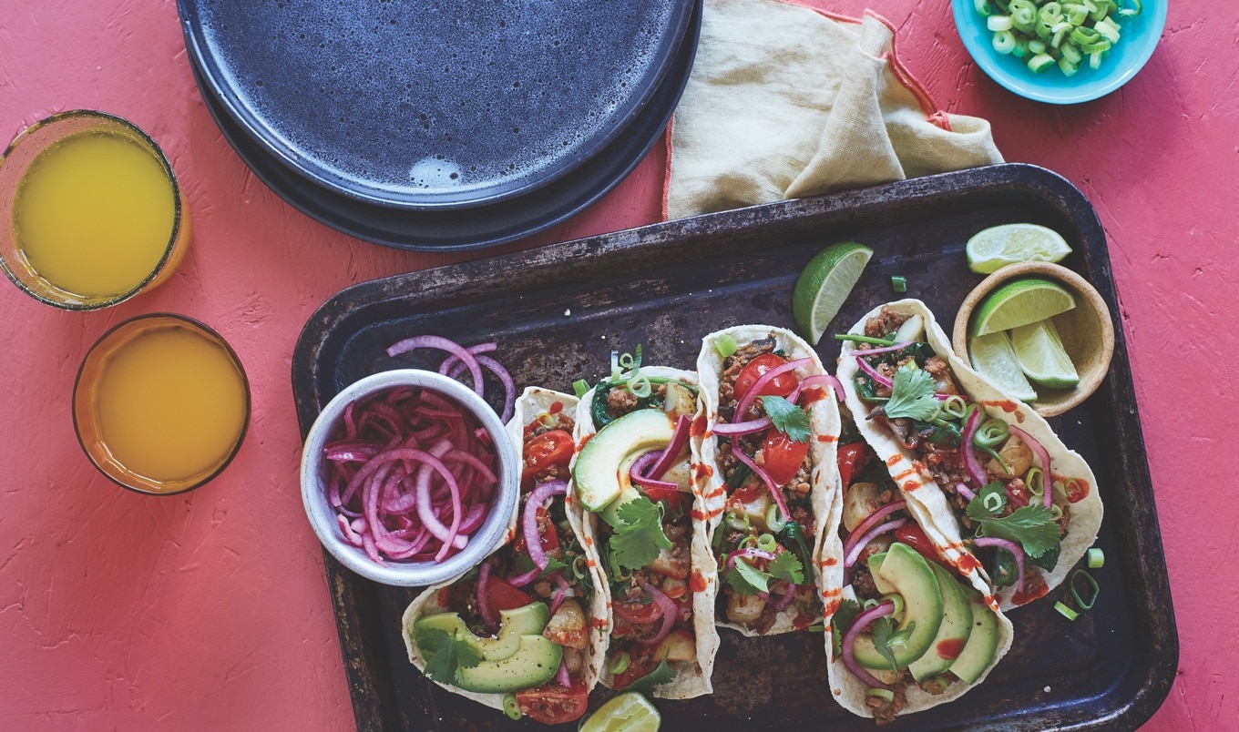 Vegan Mushroom-Sausage Breakfast Hash Tacos