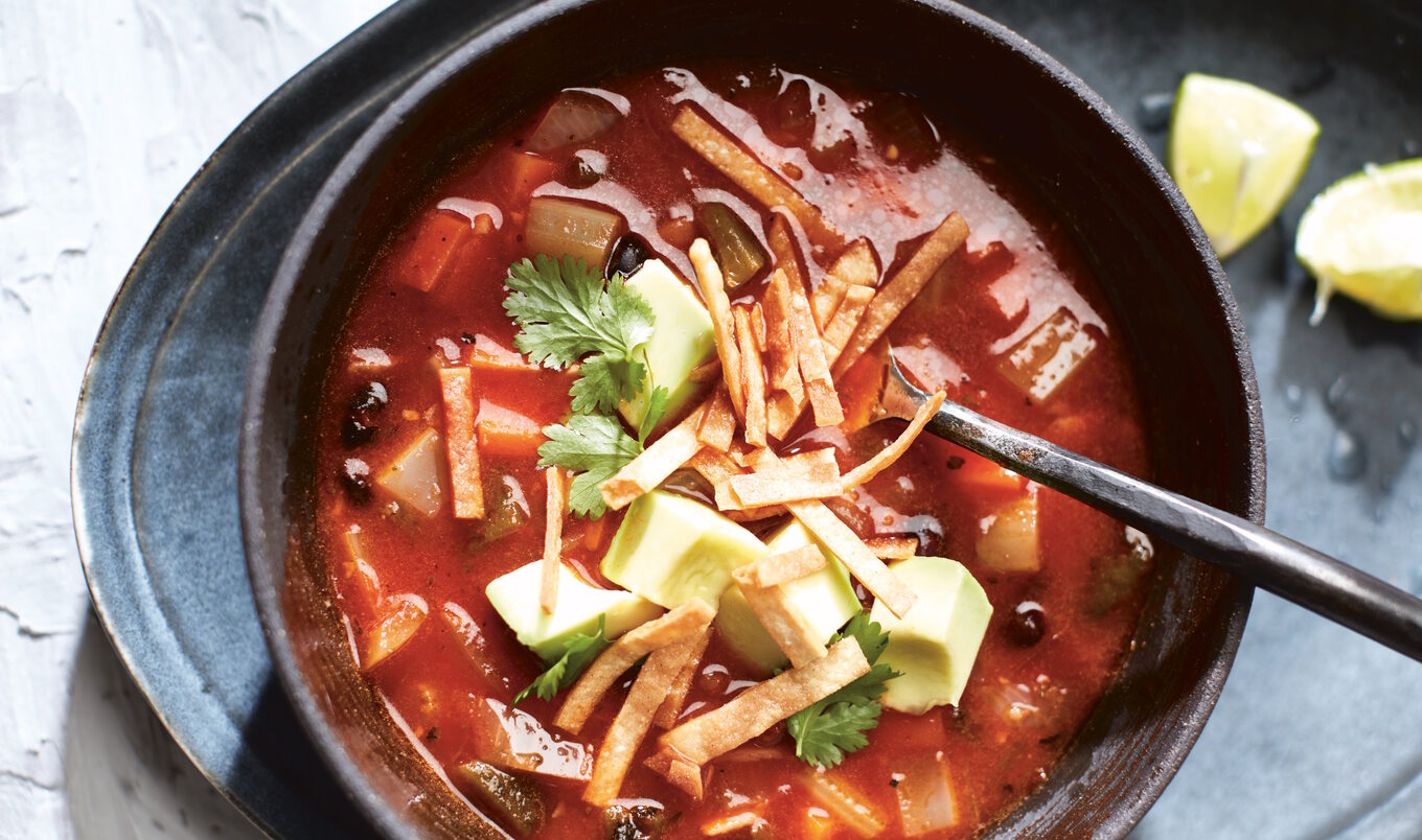 Vegan Sopa Azteca (Mexican Tortilla Soup) With Black Beans