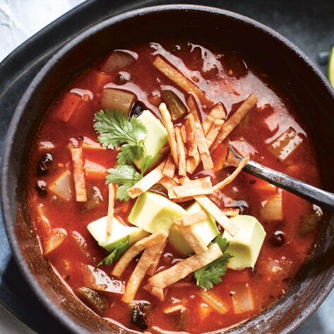 Vegan Sopa Azteca (Mexican Tortilla Soup) With Black Beans