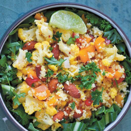 Chili-Lime Cauliflower Bowl With Couscous and Collard Greens