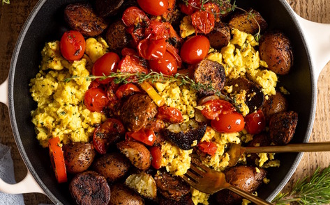 Vegan Skillet Breakfast Eggs and Potatoes