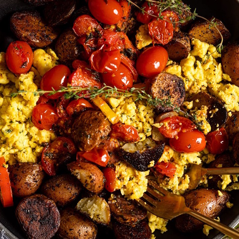 Vegan Skillet Breakfast Eggs and Potatoes