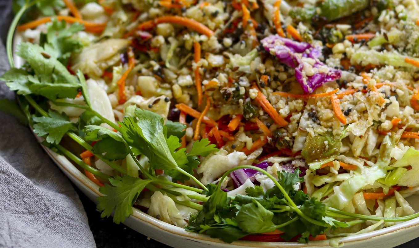 Vegan Koshimbir (Indian Cabbage Slaw) With Roasted Cashews