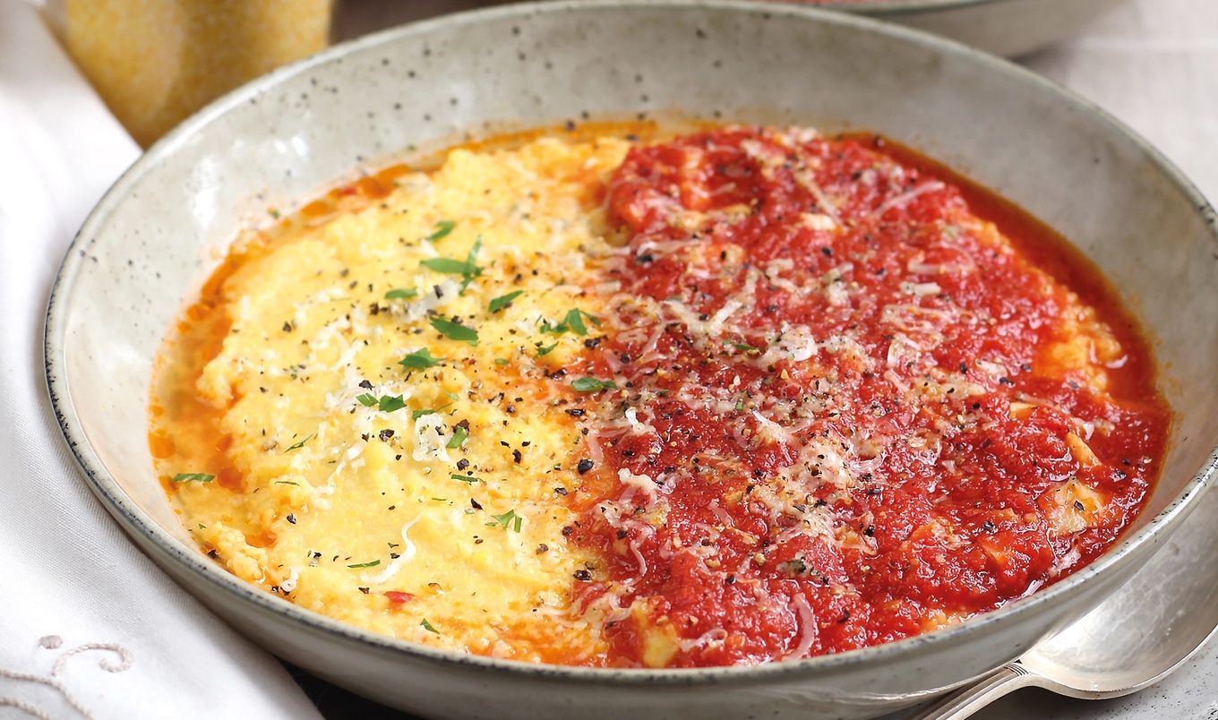 Vegan Italian Soft Polenta With Tomato Sugo Sauce