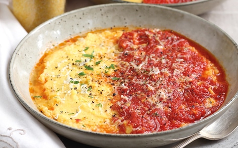 Vegan Italian Soft Polenta With Tomato Sugo Sauce