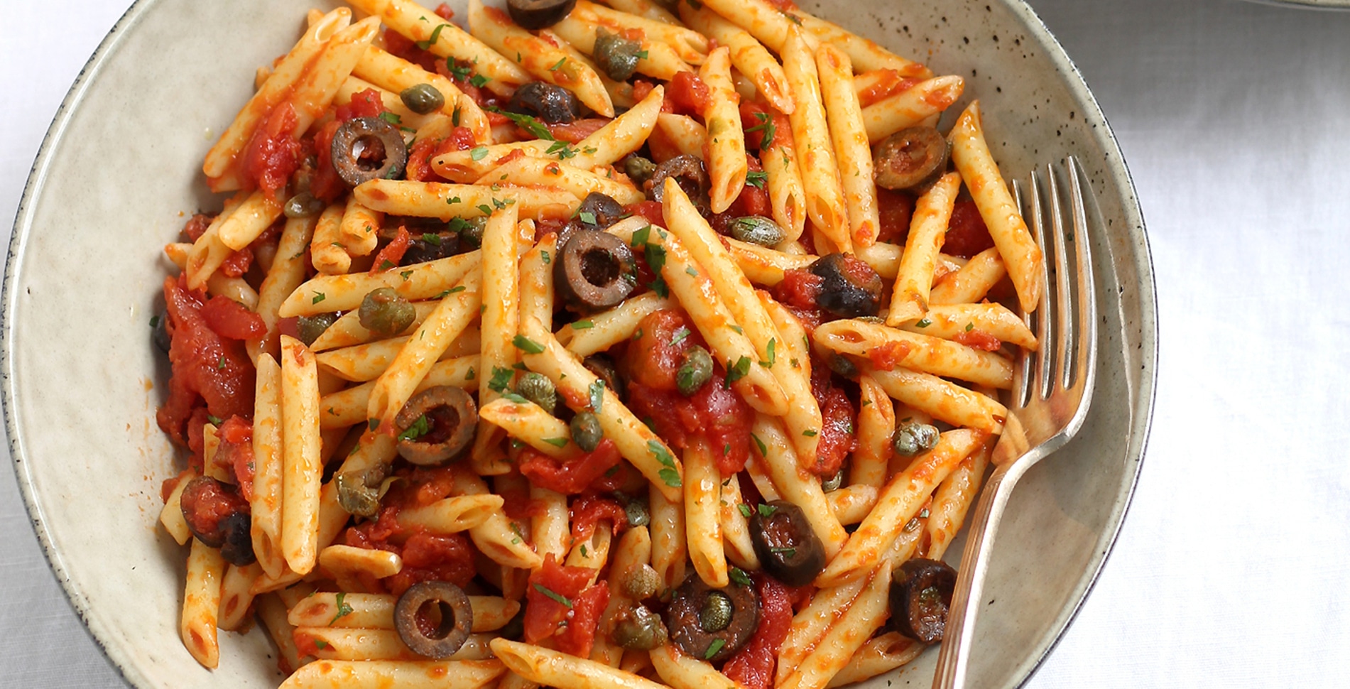 Vegetarian Penne Puttanesca With Olives and Capers