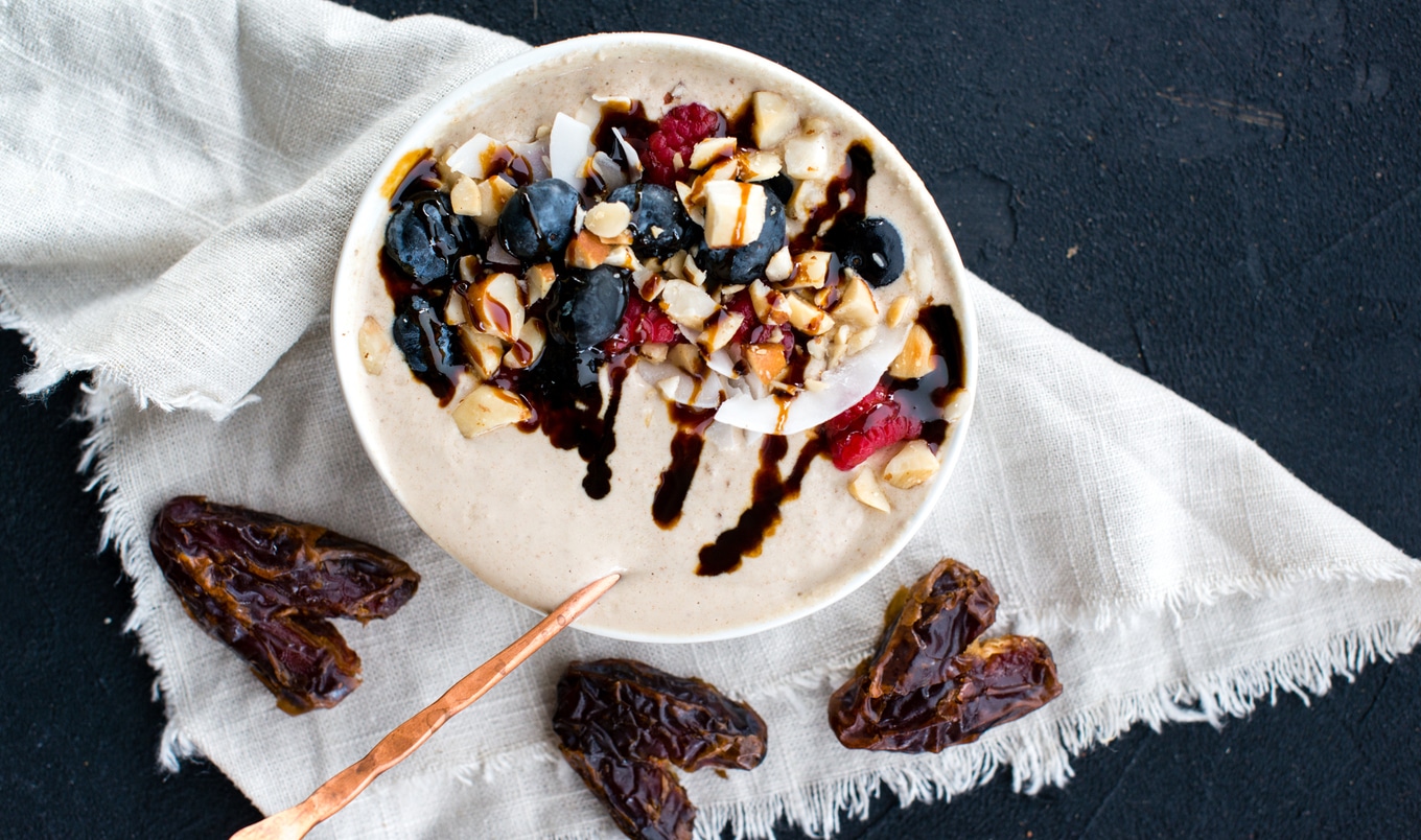 Vegan Smoothie Bowl With Tahini, Coffee, Buckwheat, and Coconut