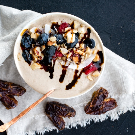 Vegan Smoothie Bowl With Tahini, Coffee, Buckwheat, and Coconut