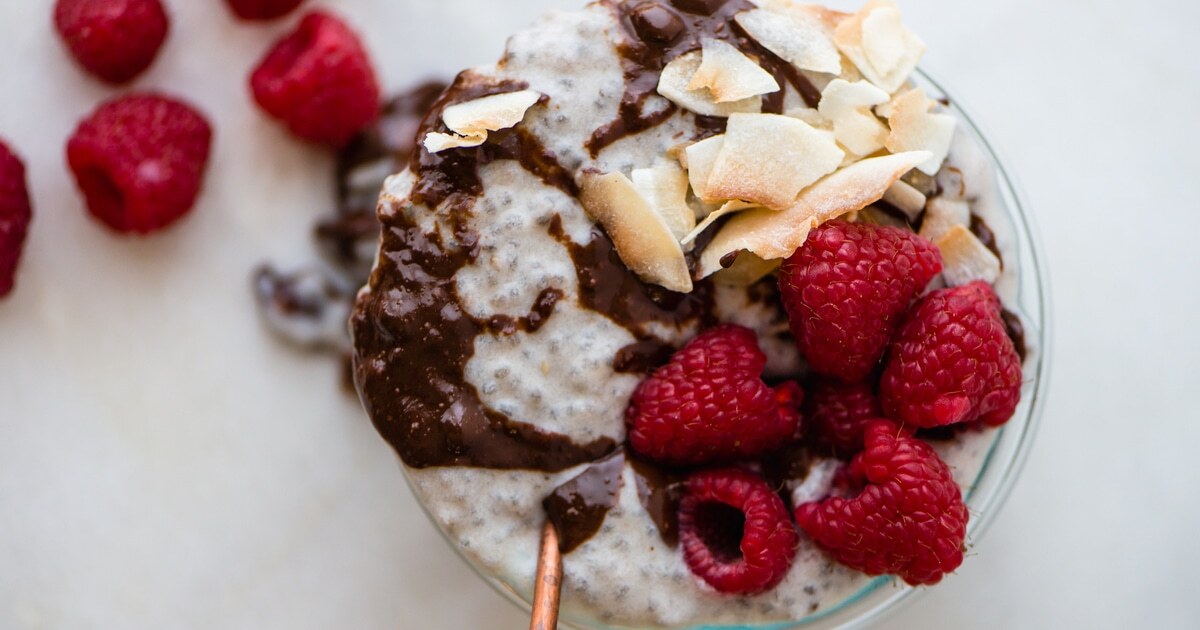 Banana Tahini Chia Pudding With Peanut Butter Chocolate Sauce | VegNews