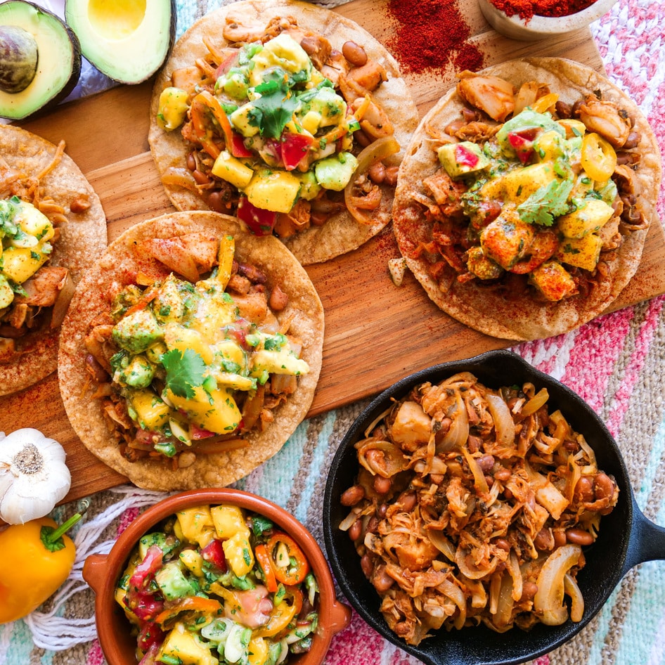 Jackfruit Tostadas With Mango-Avocado Salsa