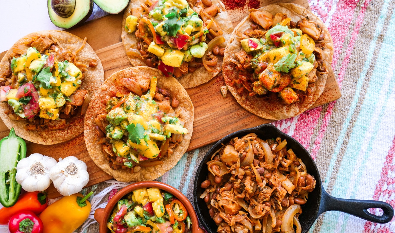 Jackfruit Tostadas With Mango Avocado Salsa