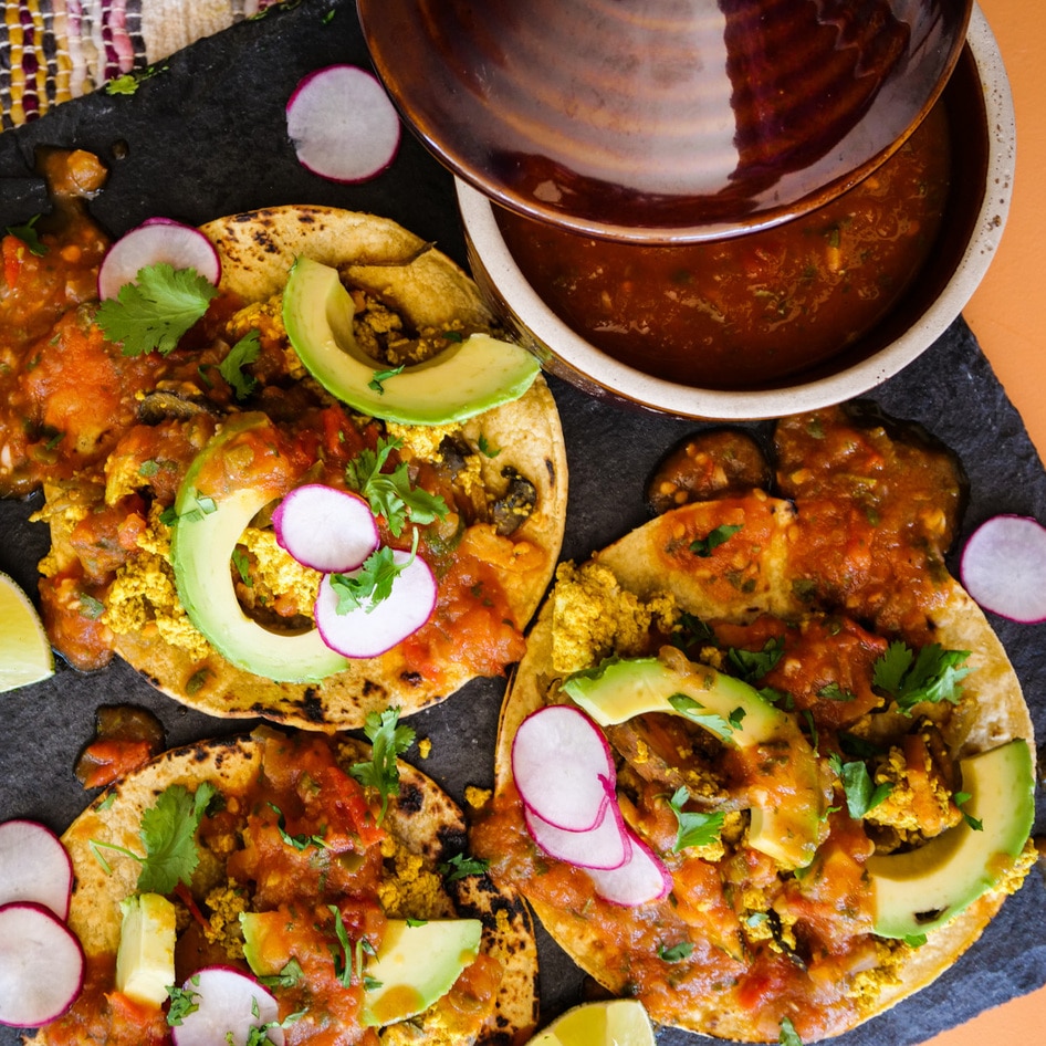 Sweet Potato Tofu Breakfast Tacos With Ranchero Sauce