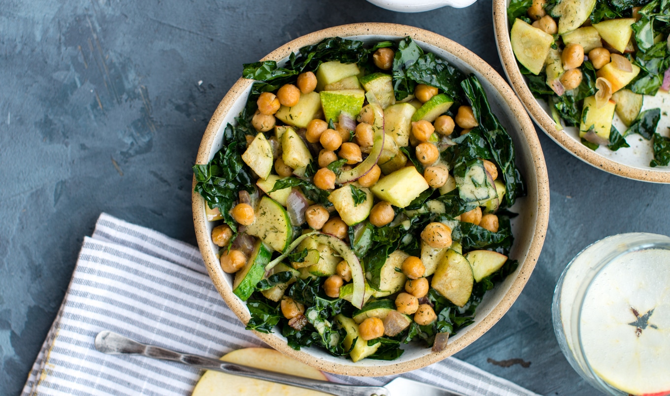 Vegan Apple-Chickpea Kale Salad With Mustard-Dill Dressing