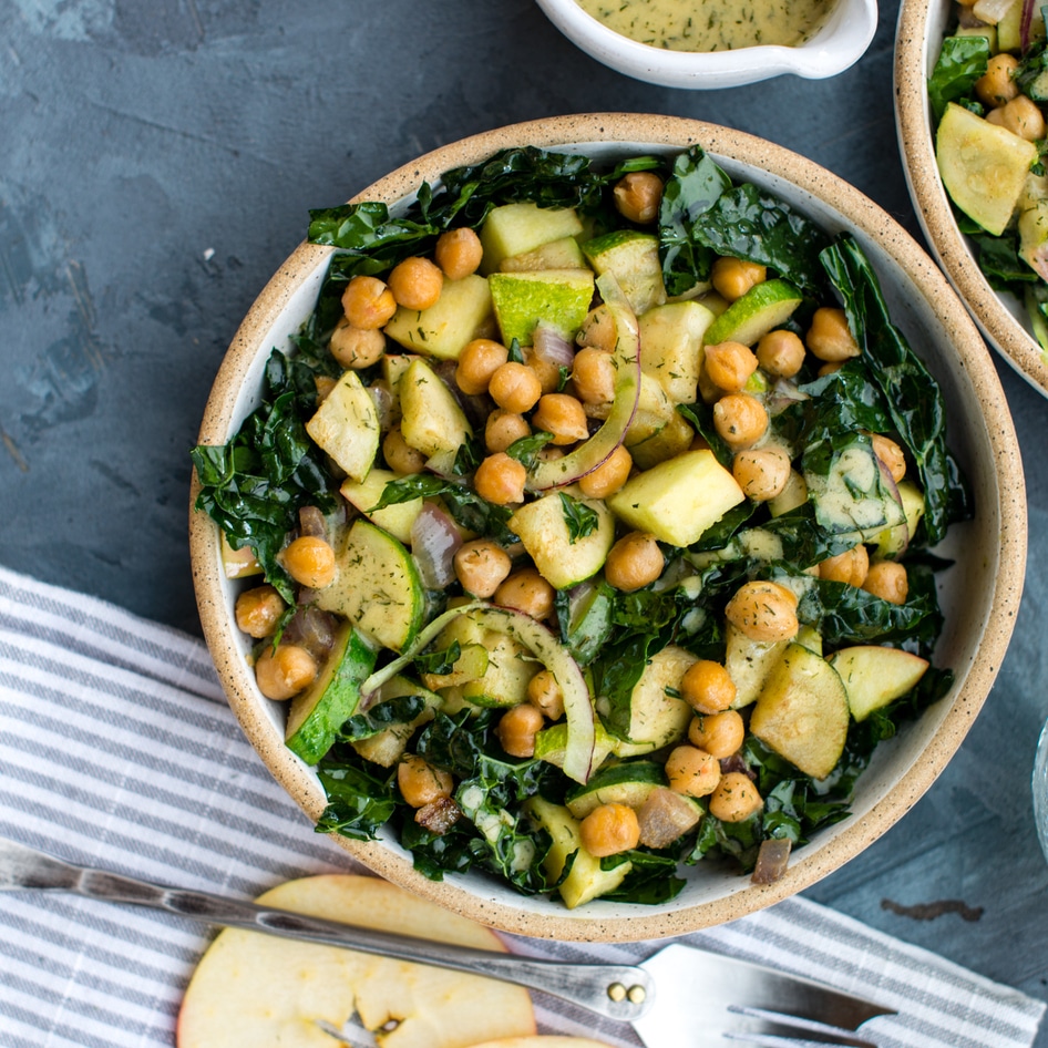 Vegan Apple-Chickpea Kale Salad With Mustard-Dill Dressing
