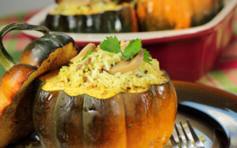 Squash With Wild Rice and Chanterelle Stuffing