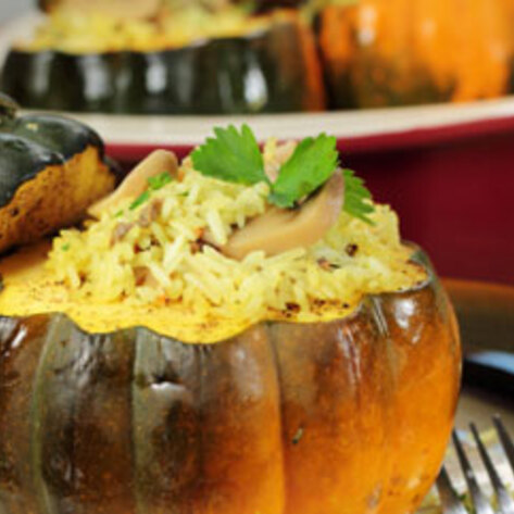 Squash With Wild Rice and Chanterelle Stuffing