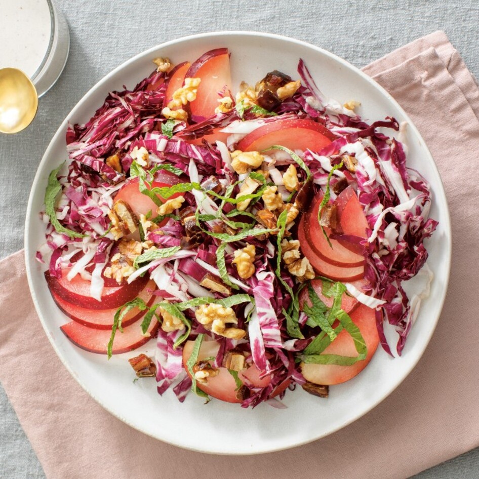 Vegan Plum and Radicchio Salad With Tahini Yogurt Dressing 