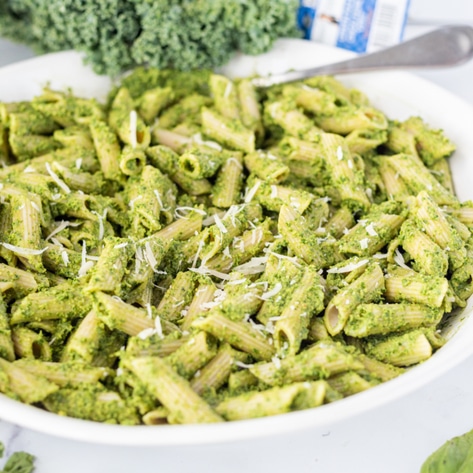 Two-Step Oil-Free Vegan Kale Pesto Pasta