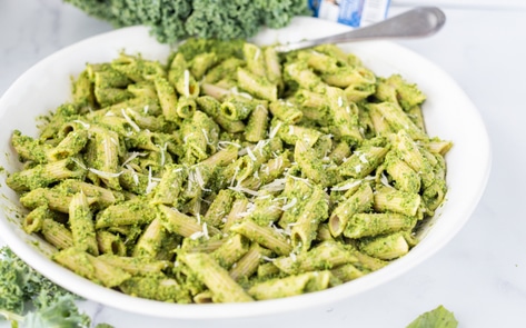 Two-Step Oil-Free Vegan Kale Pesto Pasta
