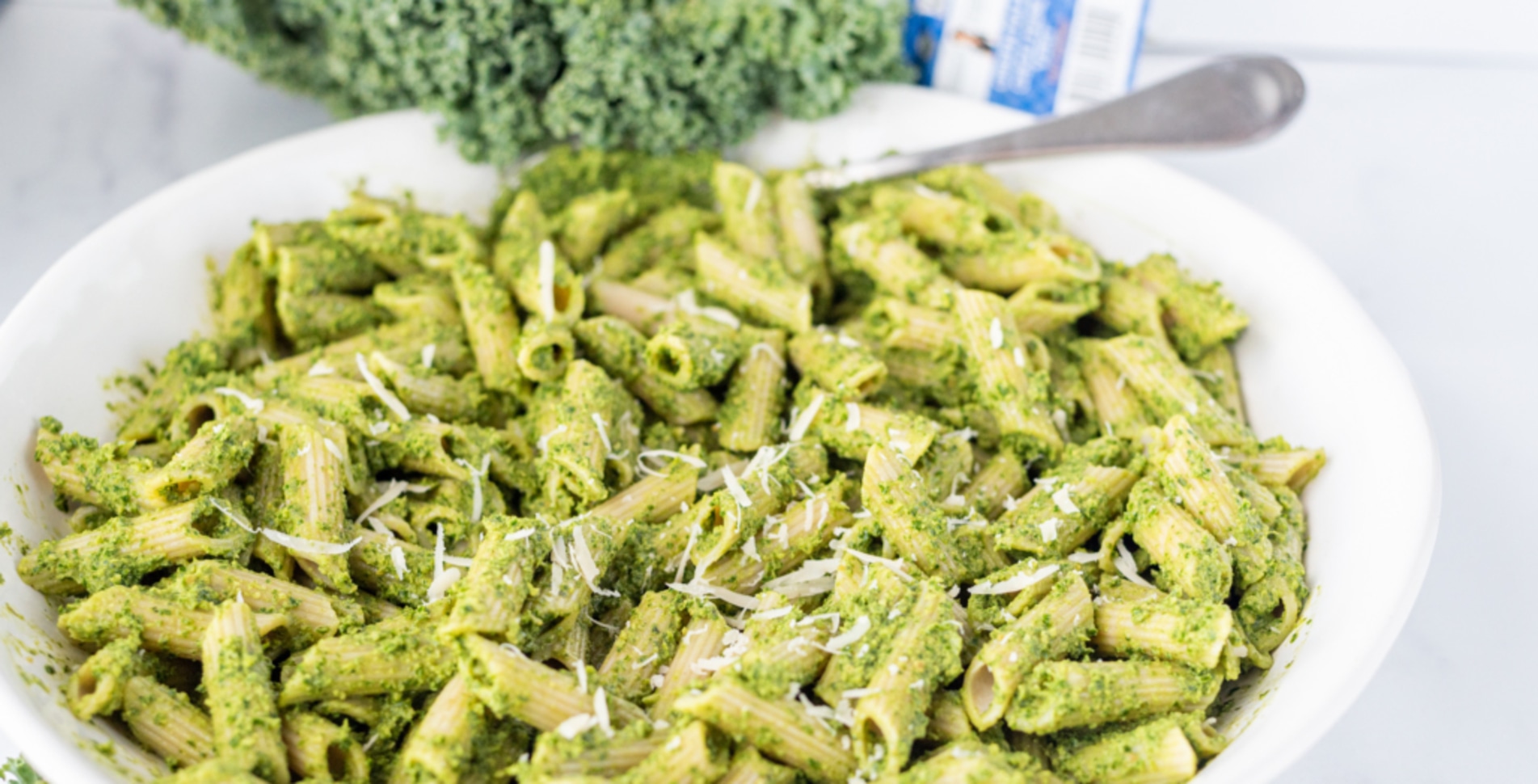 Two-Step Oil-Free Vegan Kale Pesto Pasta