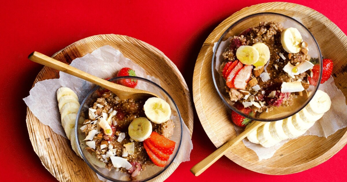 Slow-Cooked Strawberries and Cream Quinoa Breakfast Porridge | VegNews