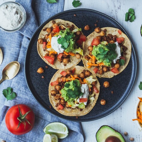 Vegan Chickpea Tacos With Creamy Cashew Dill Sauce