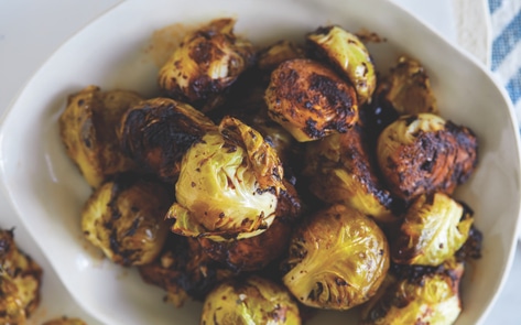 Charred Brussels Sprouts with Black Garlic