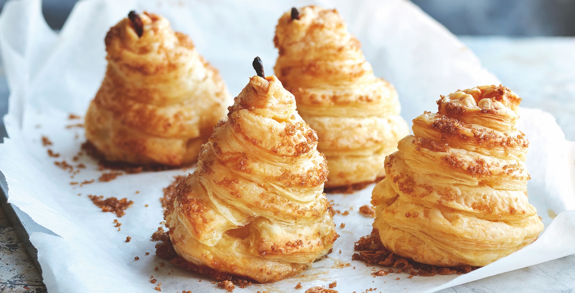 Puff Pastry-Wrapped Vanilla Poached Pears With Olive Oil Chocolate Sauce