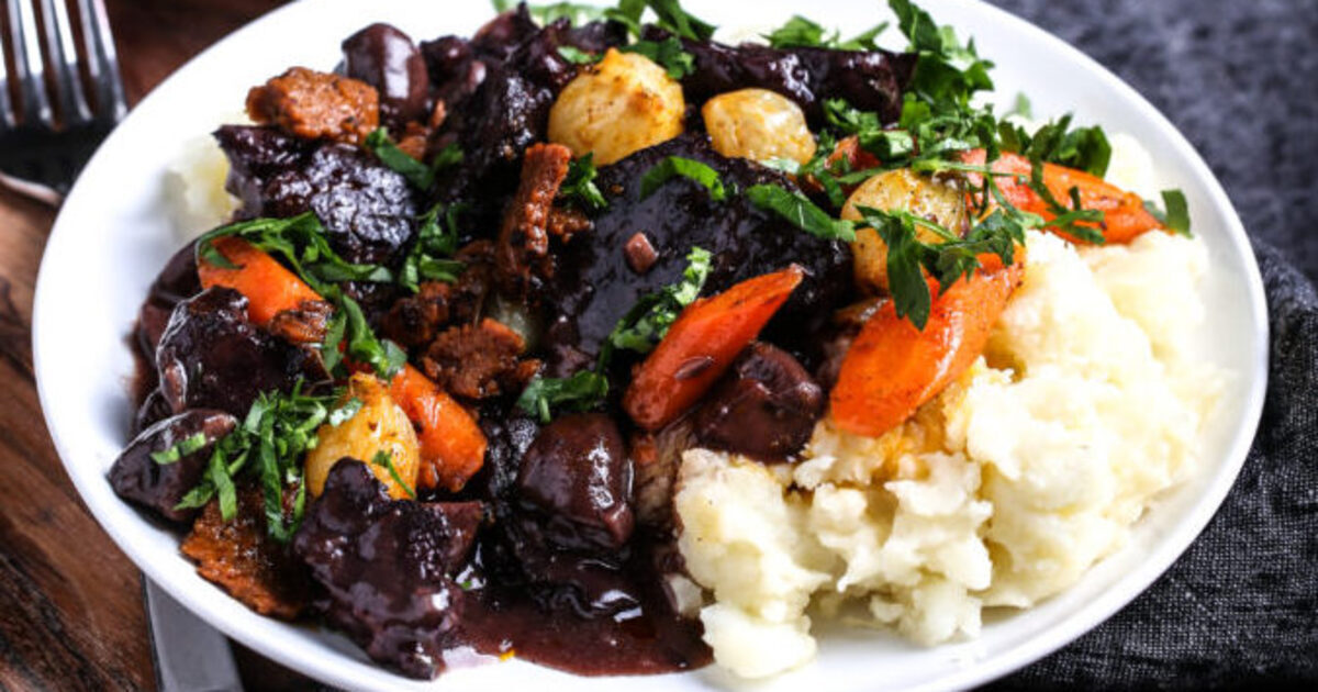 Meaty Vegan Seitan Bourguignon | VegNews