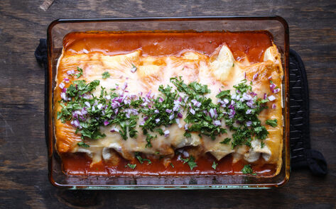 Comforting Vegan Sweet Potato and Kidney Bean Enchiladas