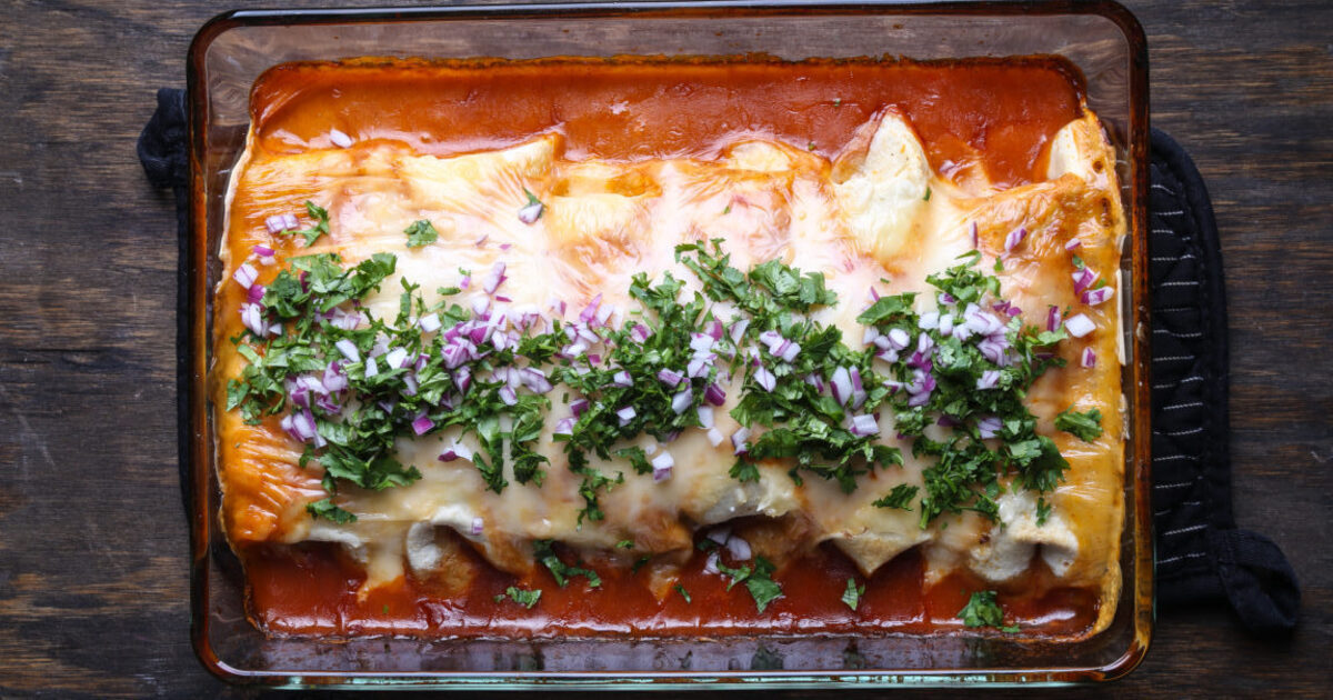 Sweet Potato and Vegan Sausage Enchiladas | VegNews