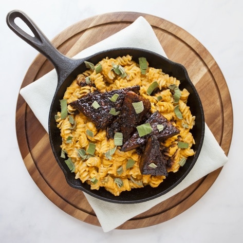 Vegan Pumpkin Sage Pasta With Blackened Tempeh