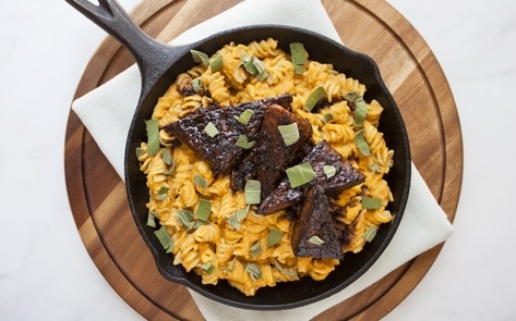 Vegan Pumpkin Sage Pasta with Blackened Tempeh